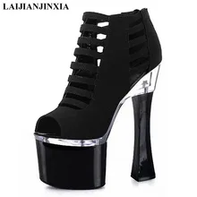 Laijianjinxia/18 см пикантные полюс Танцы Обувь босоножки на высоком каблуке на платформе толстая подошва Обувь ночной клуб 7 дюймов модель Обувь для танцев q-055