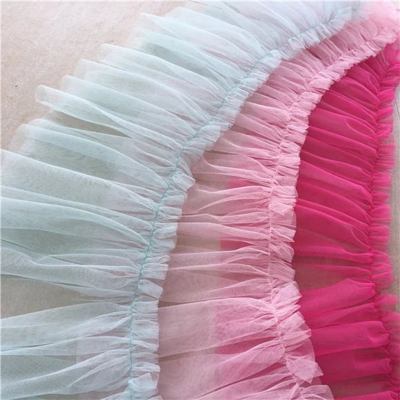 17 см широкая розовая плиссированная аппликация из шифонового Кружева Лента отделка края для DIY шитье девушки юбка женское свадебное платье бахрома подол Декор