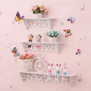 

White Wooden Wall Shelf Display Hanging Rack Storage Goods Holder Home Decor 1Set Small +medium+large Size+accessories