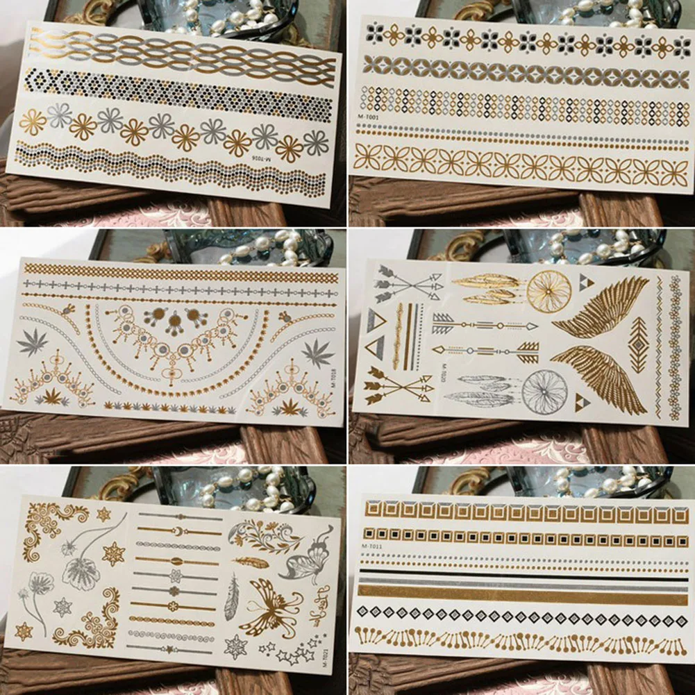 

6 Pcs Glitter Temporary Tattoos Waterproof Tattoo Stickers Body Art metallic shine Tattoos Pattern for Adults Kids