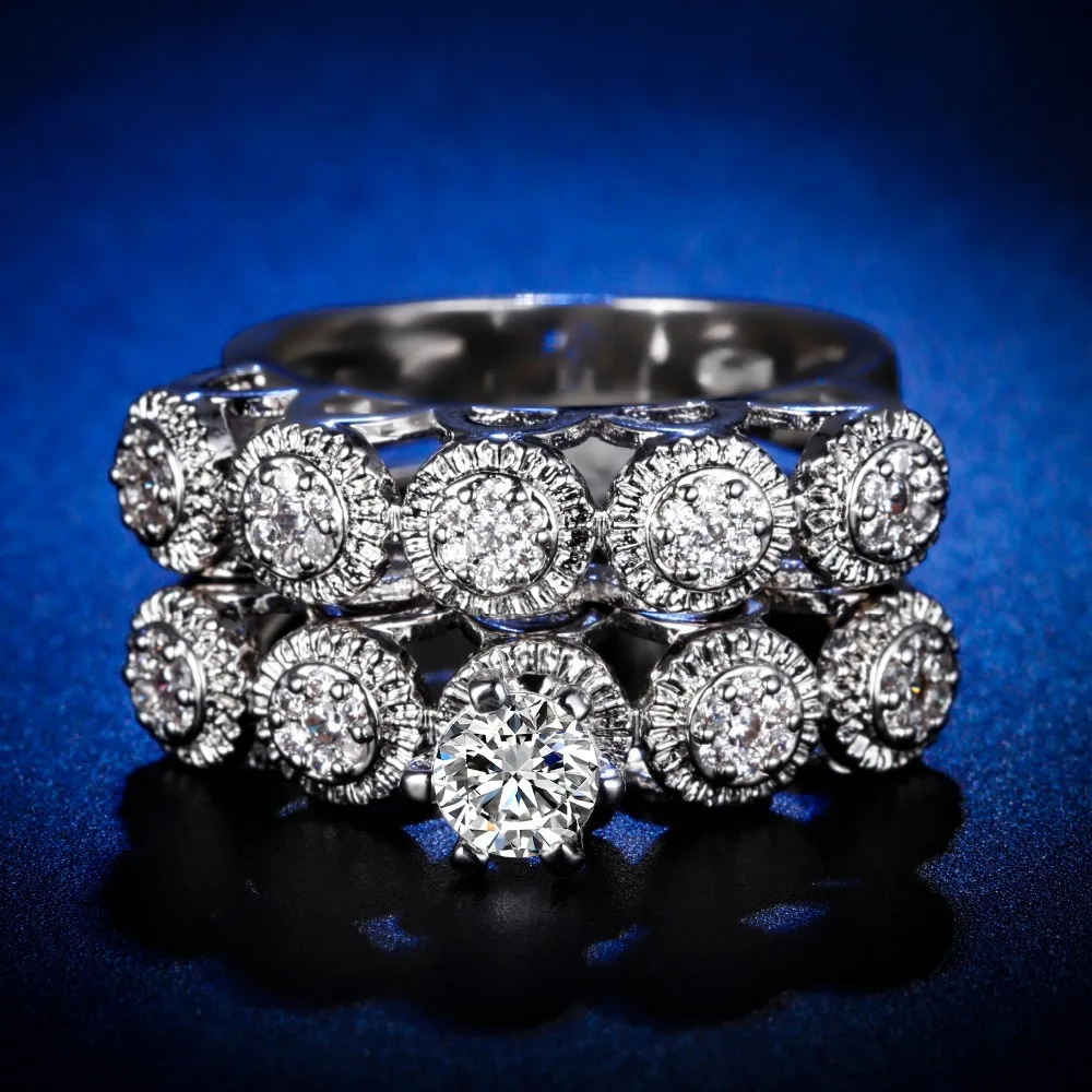 

Original Design Handmade cz unique style 2pcs in 1 couple Ring Cubic Zirconia Hot Ins sterling silver 925