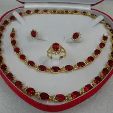 Ювелирные изделия красный драгоценный камень желтая Серьга браслет ожерелье кольцо с тонким покрытием Свадебные широкие часы крылья королева