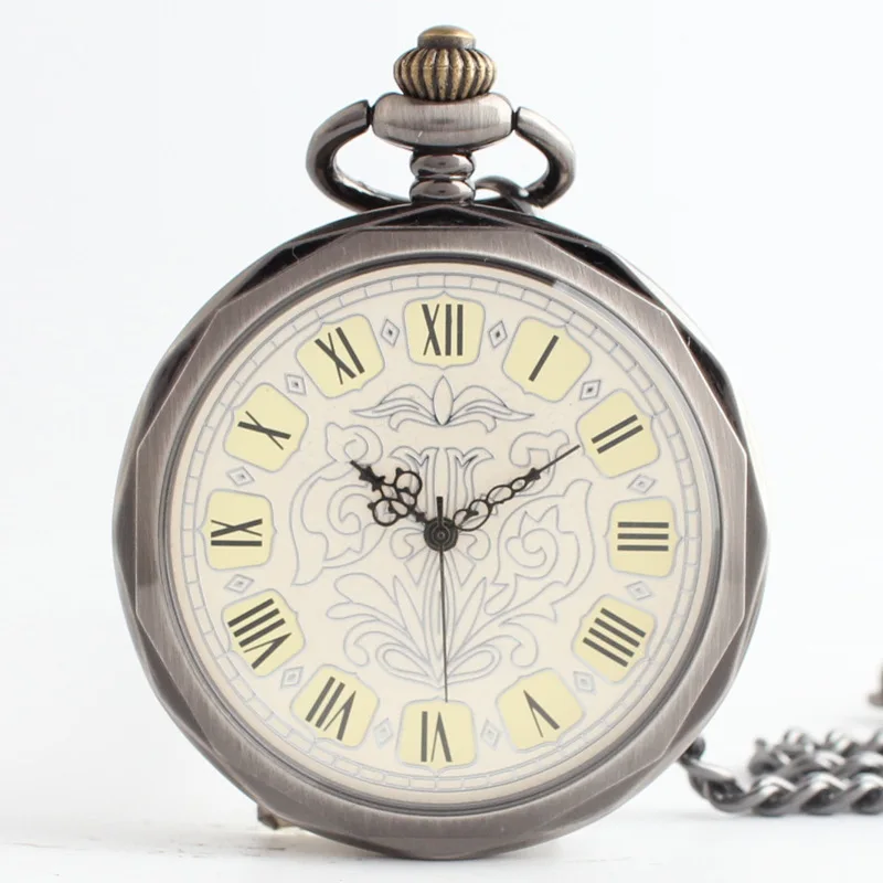 

Antique Vintage Mens Bronze Steel Mechanical Pocket Watch Hand Wind Watches with 37CM Chain Relogio bolso #101903