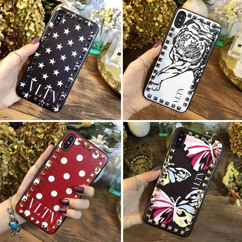 

Brand Tiger Stripe Rivet Female Phone Cover Case For Iphone X 11 pro Xs Max Xr 10 8 7 6 6s Plus Luxury Pu Leather Coque Fundas