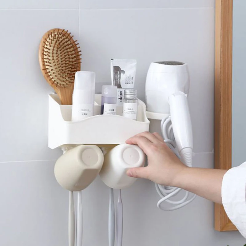

Multifunction Holder Wall Mounted Toothbrush Holder High Quality With Hair Dryer Rack Toothbrush