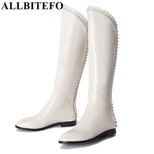 ALLBITEFO d’hiver 3 couleurs sur le genou bottes, appliques décoration en cuir véritable + PU cuisse haute bottes, size34-39, prix usine