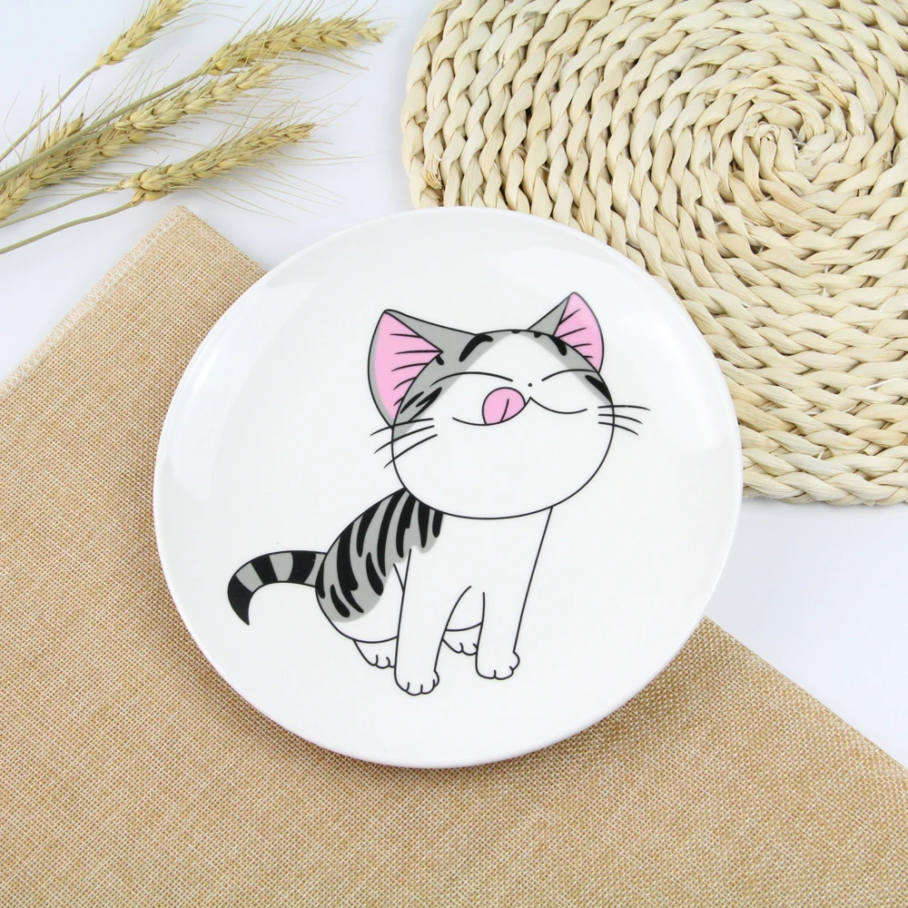 1 шт. белая керамическая тарелка с рисовой кошкой 8 дюймов|tableware bone china|tableware