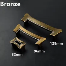 32mm 96mm 128mm vintage fashion glass diamond handles bronze drawer cabinet knob pull antique brass dresser wardrobe door handle