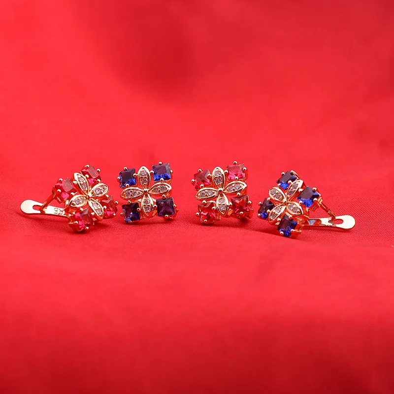 Серьги-гвоздики с натуральным цирконием в форме цветка из 585 золота, Женские аксессуары, серьги из розового золота, женские модные ювелирные изделия esp21