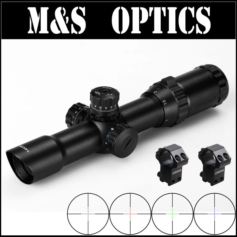 

Marcool 1-4X28 RGB Mil-dot Airsoft Aim Guns Tactical Reticle Refle Scope Optics Sight With Riflescope Mounts For Hunting