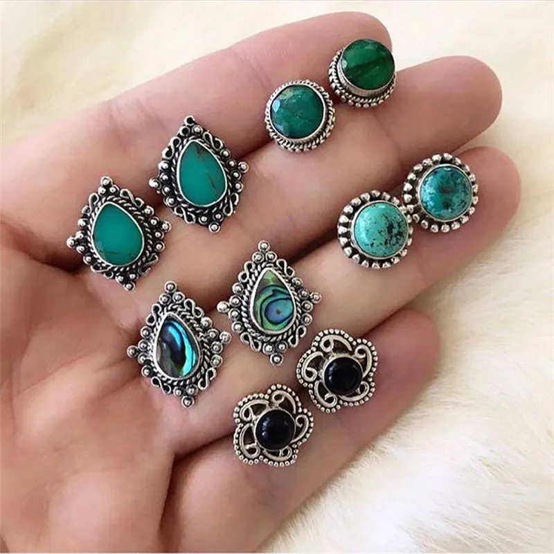 Modyle 5sets/lot Hot Sale Bohemia Stud Earrings Set for Woman Crystal Fashion Flower Wedding Jewelry