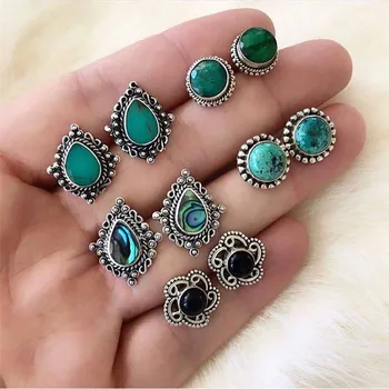 

Modyle 5sets/lot Hot Sale Bohemia Stud Earrings Set for Woman Crystal Fashion Flower Wedding Jewelry