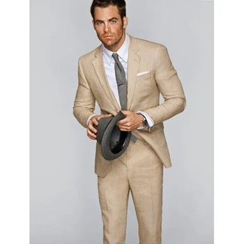 

Khaki Mens Suits For Beach Wedding Groom Tuxedos terno men suit Prom Dinner Male Blazer 2 Pieces Best Groomsman Costumes dress