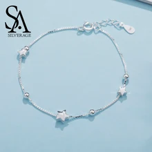 SA SILVERAGE 925 пробы браслеты с шармами и серебряными звездами для женщин, 925 Серебряный женский браслет, серебряный браслет на цепочке