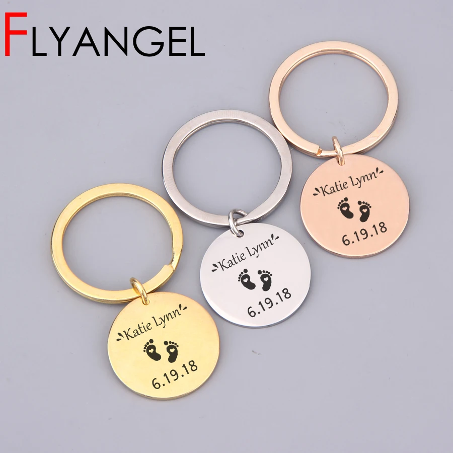 

Fashion Birth Stats Key Chain Baby Date Name Customized Keyring Baby's Birth Stats Jewelry Stainless Steel New Mom Keepsake