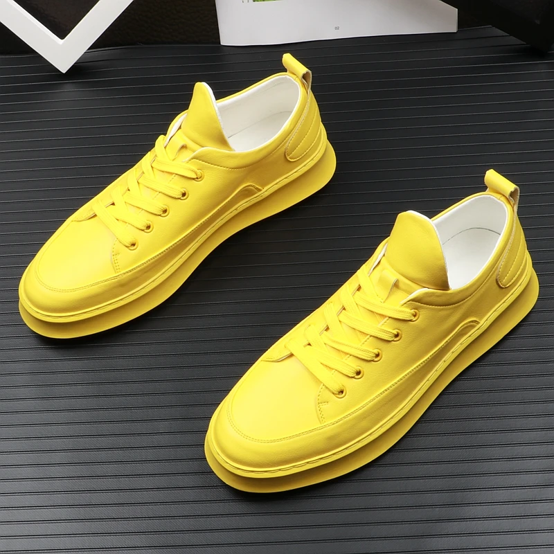 

New designer Mens Casual platform height Increasing Shoes Man yellow white flats skateboard Shoes for web celebrity zapatos