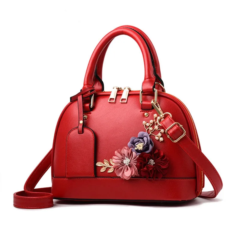 

Designer Shoulder Bags Fashion Flower Decoration Pearl Inlay PU Leather Ladies Handbag Fashion Bag Ladies Luxury Bags 2019