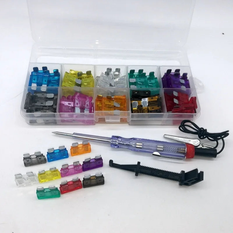 

Stanard Blade Car fuse 100pcs 10types assorted box 2A-35A with fuse tap