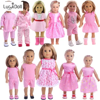 

LUCKDOLL Fashion Summer Pink Dress Fit 18 Inch American 43cm Baby Doll Clothes Accessories,Girls Toys,Generation,Birthday Gift