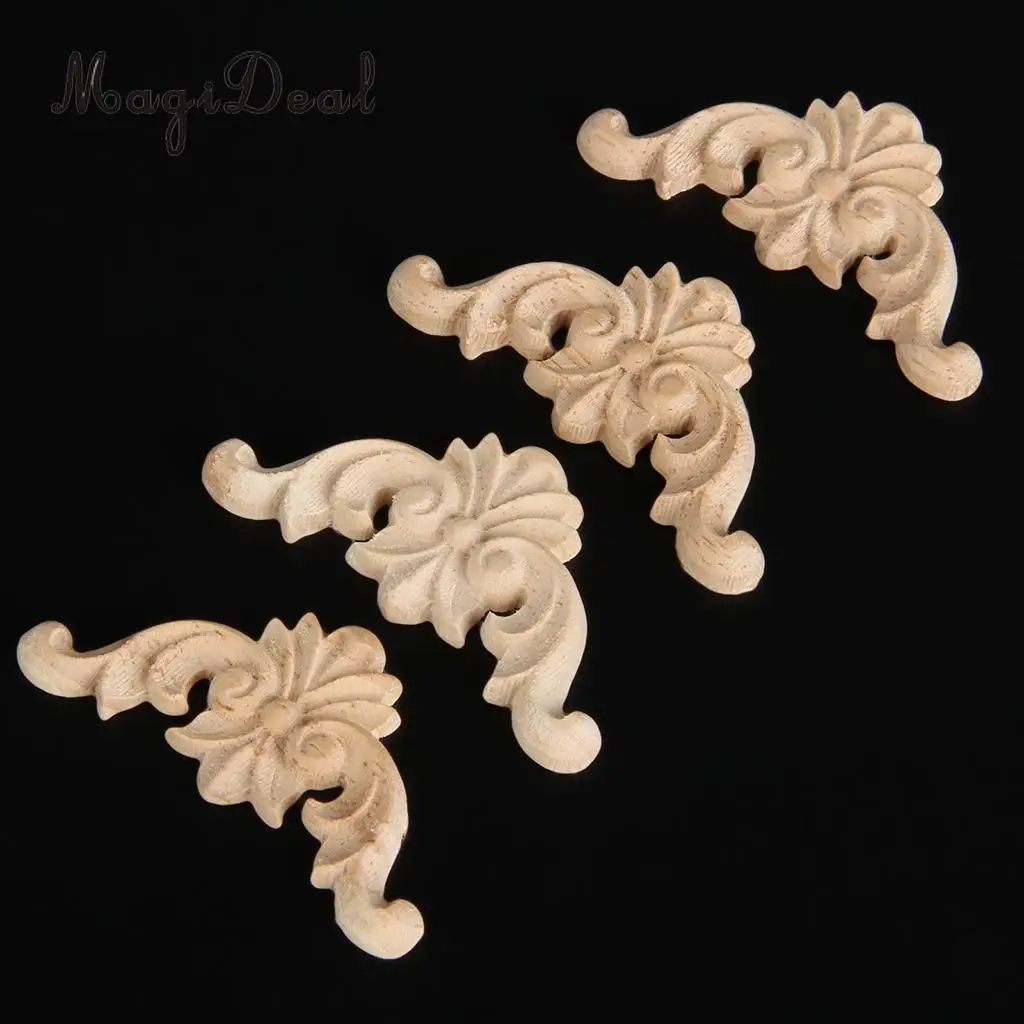 5pcs Vintage Wood Carved Decal Corner Onlay Applique Frame Furniture Wall Unpainted for Cupboard Cabinet Door Decor Art Crafts