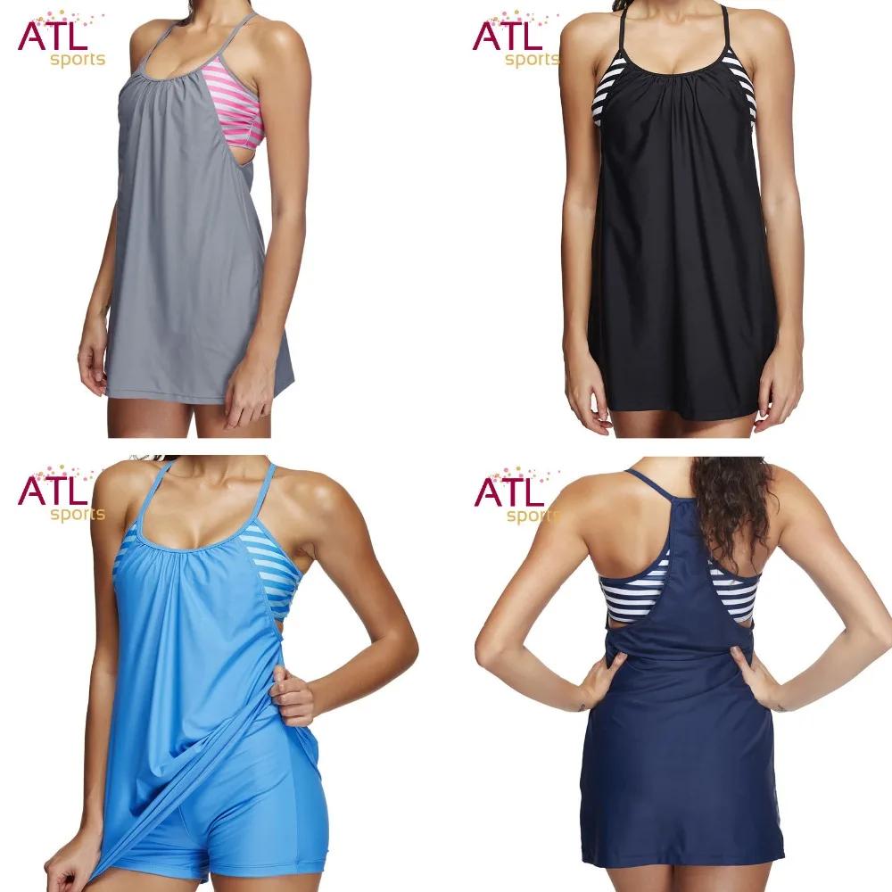 

2 Piece Swimwear With Shorts Black Striped Swimsuit Women Bathing Suit 2019 Tankini Set Swim Suit Mayo Female Beach Dress