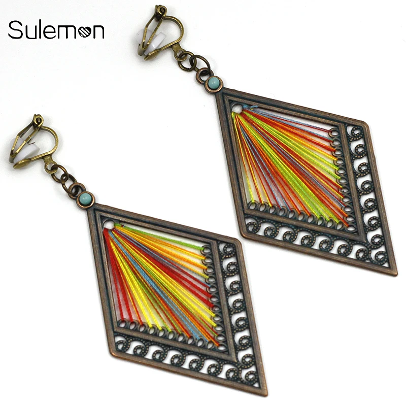

Vintage Hollow Metal Earring Non Pierced Ear Clips Rhombus Clip Earrings Without Piercing Women Earring Jewelry CE338