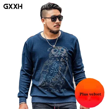 

Tide brand Men's Sweatshirt Autumn and winter New Plus velvet LooseXXL-4XL 5XL 6XL 7XL Leisure Printing Navy blue shirt