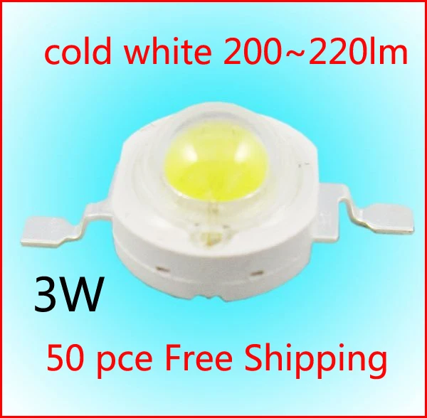 

50PCS 3W High power led Source cold white 5800-6500K 350mA DC3.00-3.5V 200-220LM Factory wholesale Free Shipping