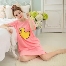 Летние дешевые сна Lounge для женщин пижамы хлопок мультфильм Длинные ночные рубашки для девочек сексуальное домашнее платье