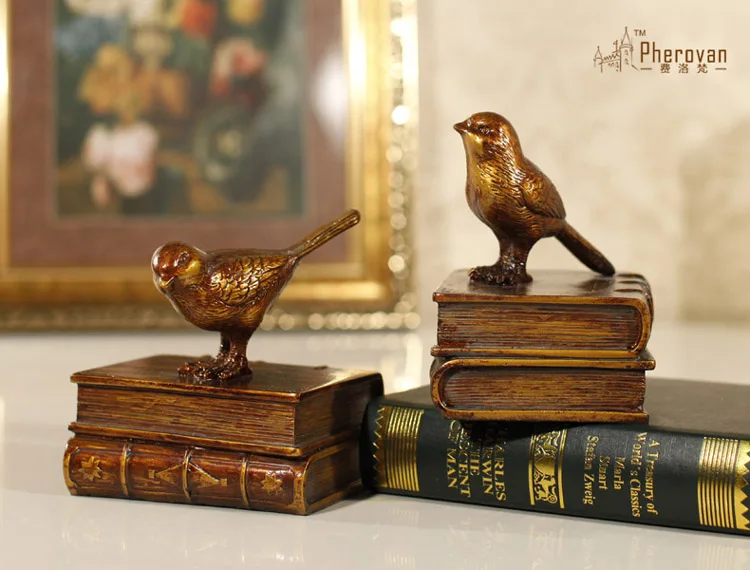 خزانة كتب دراسة الحلي الرجعية الطيور الدفتين رف تأثيث المنزل ديكور الدفتين كتاب الأمريكية فائدة