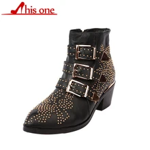 Fashion Luxury Brand Woman Buckle Strap Rivet Studs Leather/Short Plush Ankle Boots Women Spiked Chunky Heels Motorcycle Boots Fashion Luxury Brand Woman Buckle Strap Rivet Studs Leather/Short Plush Ankle Boots Women Spiked Chunky Heels Motorcycle Boots