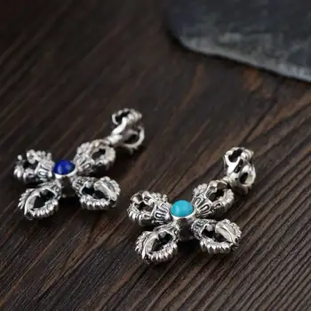 

FNJ 925 Silver Cross Pendant Natural Blue Lapis Stone Fashion Pure Original S925 Thai Silver Pendants Women for Jewelry Making