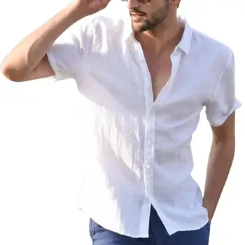 

Yfashion Men Shirt Summer Casual Short Sleeves Shirt Top Concise Solid Color Shirts Chemise Homme Famle Top Mens Cotton Shirts