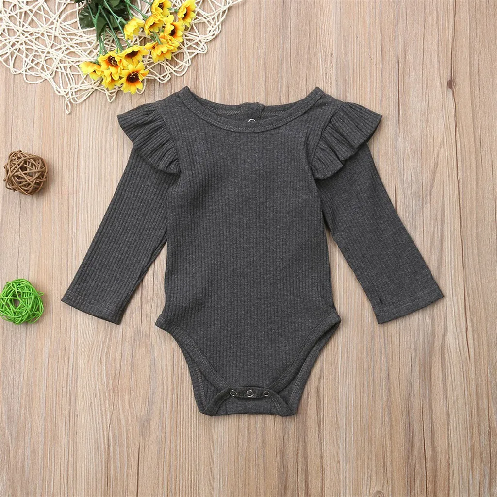 Baby Bodysuits Toddler Newborn Baby Boy Clothes Girls Boys Long Sleeve Ruched Solid Romper Body New Infant Bodysuit Clothing