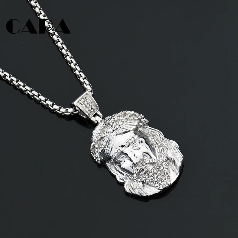 2018 New Arrival BIG rhinestones Jesus head pendant necklace 316