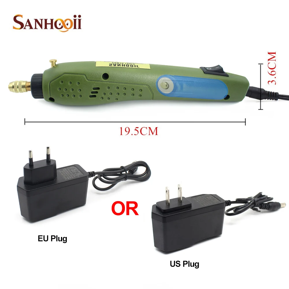 SANHOOII 110 V/220 V перезаряжаемая Мини электрическая роторная дрель шлифовальный инструмент для полировки и пескоструя набор инструментов аксессуары для Dremel US/EU