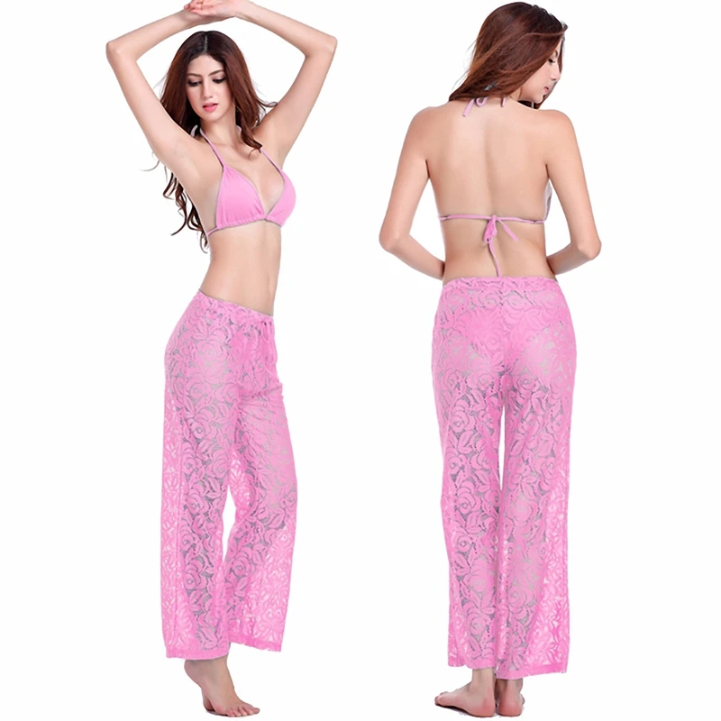 

Hot Sales Sexy Women's Beach Wear 2019 Leisure Loose Style Adjustable Waist - Tie Floral Sexy Long Lace Beach Pant