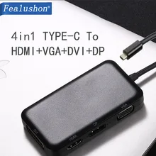 Fealushon док-станция Тип C разъем HDMI DVI VGA DP концентратор для ноутбука Macbook Pro hp DELL поверхность lenovo samsung док-станция
