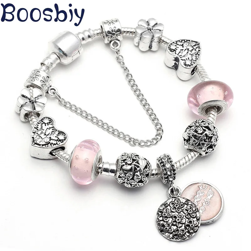 

Boosbiy Vintage Color Charm Bracelet & Bangle With DIY "Sweet Mother" Pendant Fit Original Pandora Bracelet Jeweley Pulseira