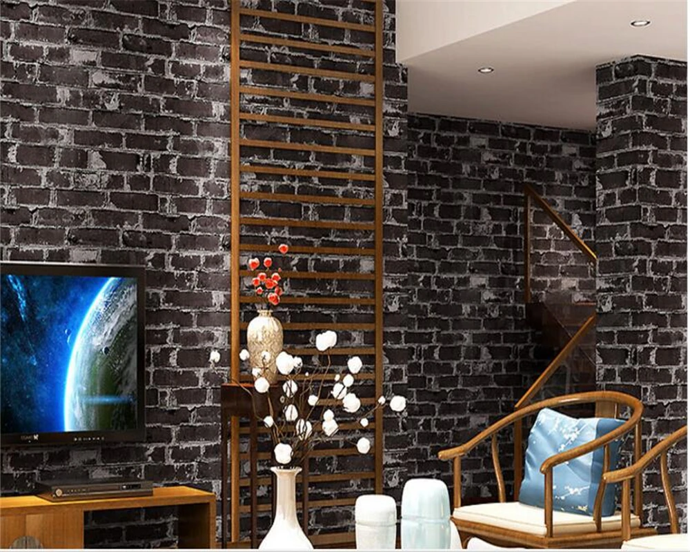 Toko Online Beibehang Klasik Nostalgia Abu Abu Bata Pvc Wallpaper