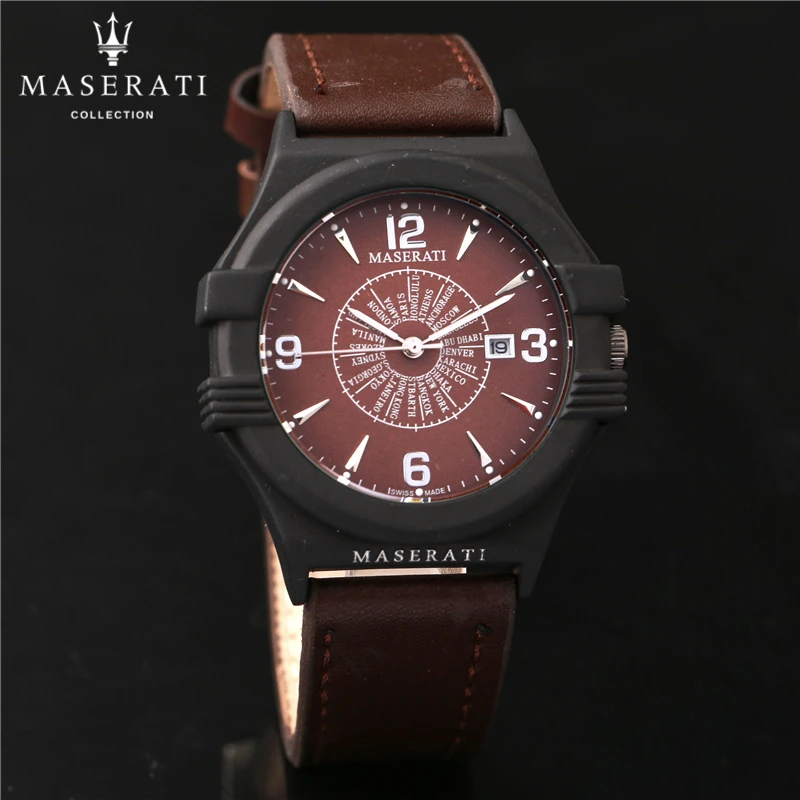 

Maserati Quartz Watches Business Waterproof Stainless Steel Wristwatches Buckle Leather Round Watch High Quality 8712655
