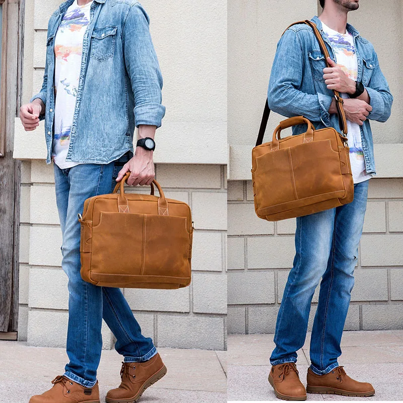 Мужской деловой портфель из мягкой натуральной кожи Crazy horse 15 &quotСумка для