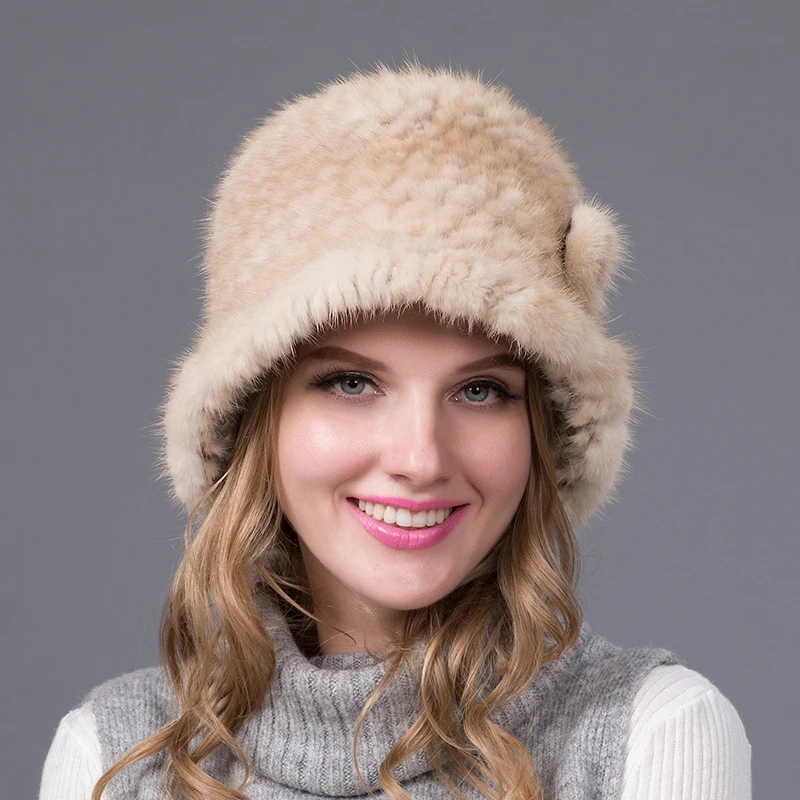 real natural mink fur hat knitted mink hat 2016 new good quality fur hat women winter
