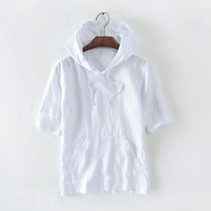 Mens white linen hoodie Clearance