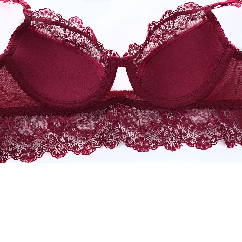 Women Lace Sexy Bra Set Underwire Back Closure Push up Underwear 3-4 Cup Bras (9)