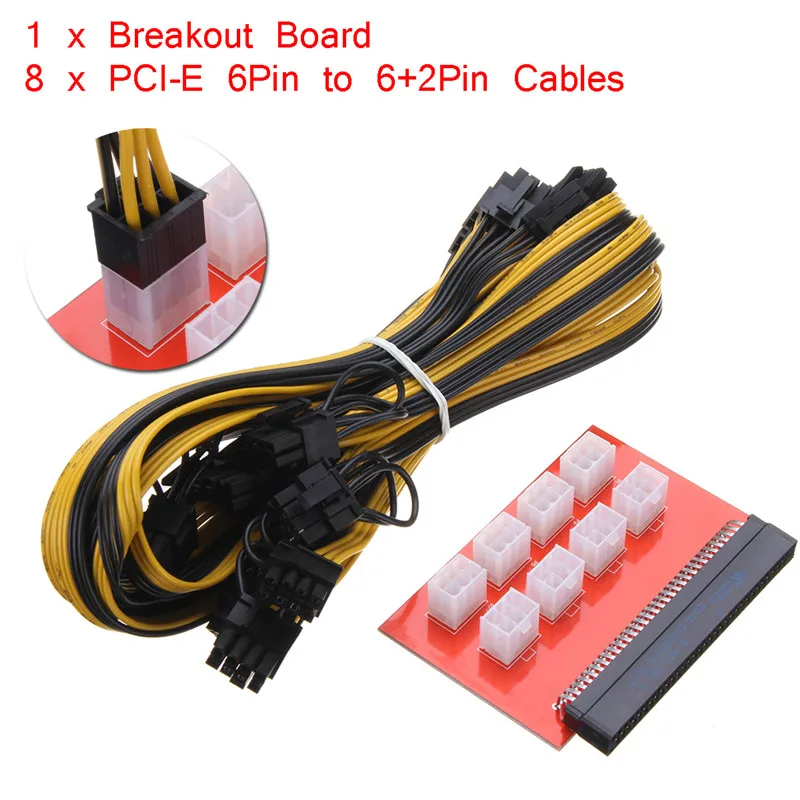 

PSU/GPU Power Adapter Breakout Board 1200w/750w + 8pcs 16AWG PCI-E 6Pin to 6+2Pin Wire Cables 27.5