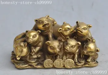 

christmas Chinese bronze brass zodiac pigs animal wealth money lucky Auspicious statue halloween