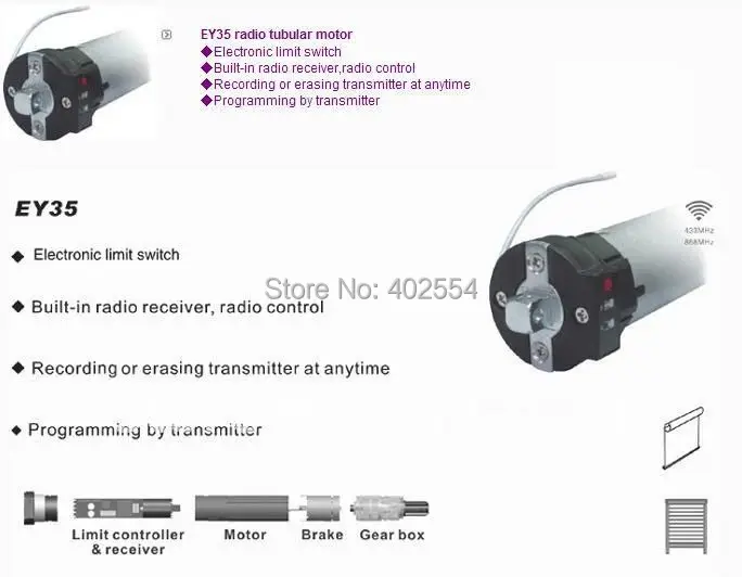 

Tubular motor, Dia 35mm,120V 60Hz, 230V 50Hz