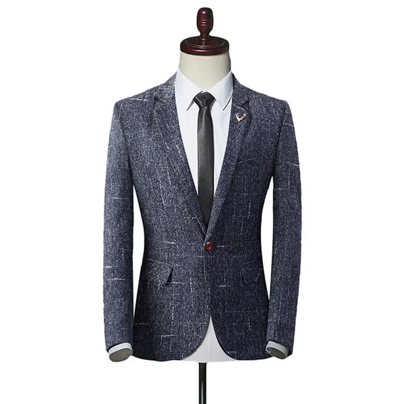 Yufeiyan 2019 Casual Men's Blazer 4XL Slim Fit Wedding Suit Jacket Spring Autumn Single Breasted Black Blue Grey Business | Мужская