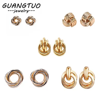 

5 Designs Trendy Geometric Round Circles Metal Stud Earrings For Women Simple Gold & Silver Color Ear Stud Brincos Jewelry Gift